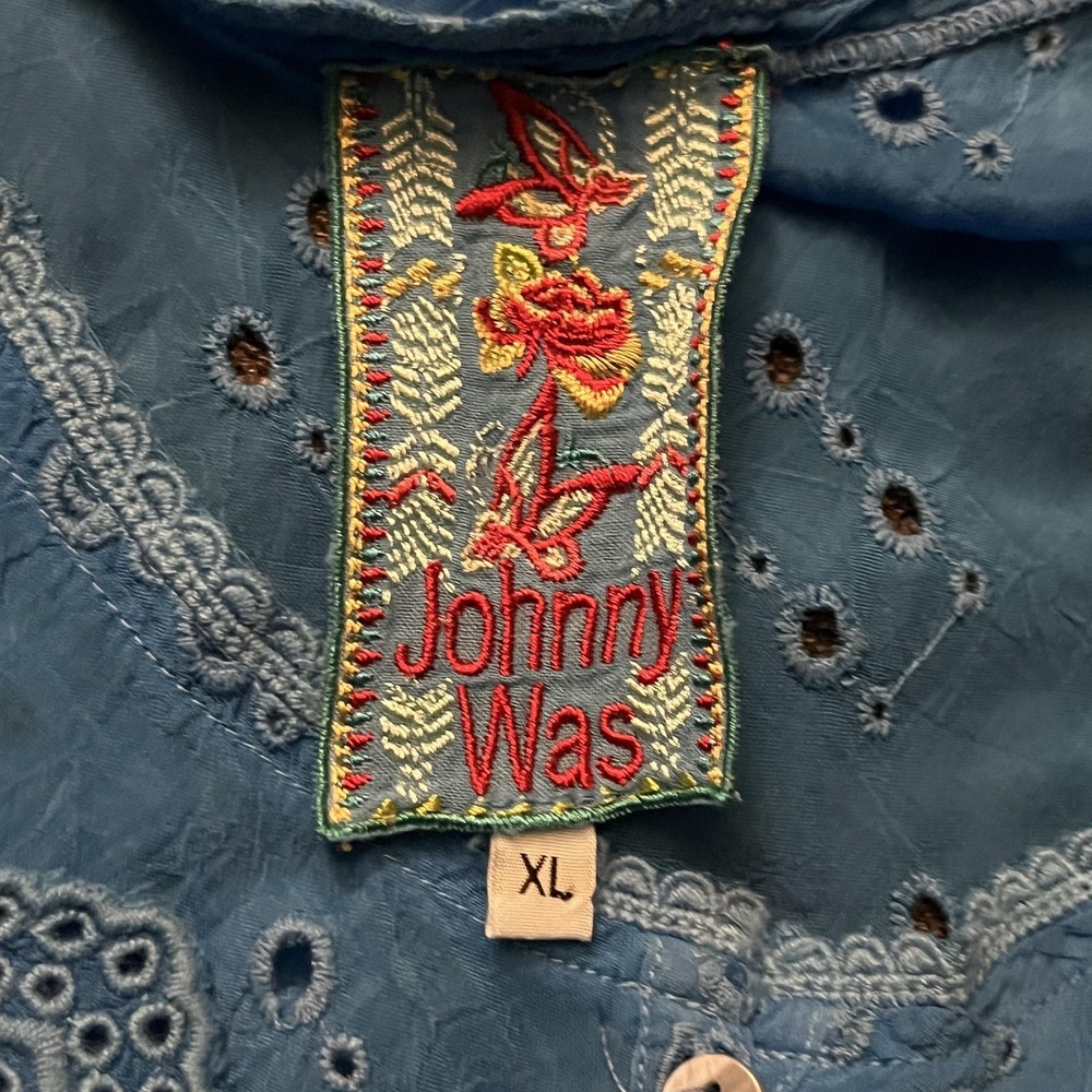 Johnny Was Dress Womens XL Blue Embroidered Eyelet Lace Trapeze Tank Knee Length - Picture 7 of 9